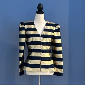 Vintage Evening Navy/Gold Pantsuit w/Rhinestone Buttons & Chiffon Pants. Size 8